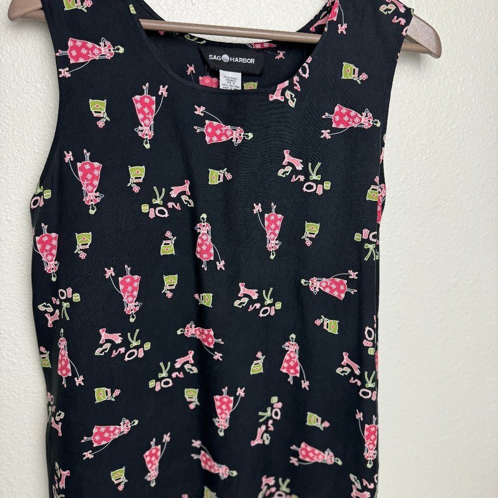 Vintage 100% Silk SleevelessTop Blouse "Woman with dog" Size 14